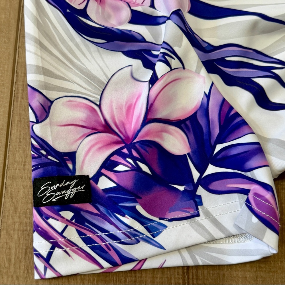 Sunday Swagger Kokomo Women M Polo Shirt Golf Performance‎ Purple Pink Hawaii - Picture 6 of 9